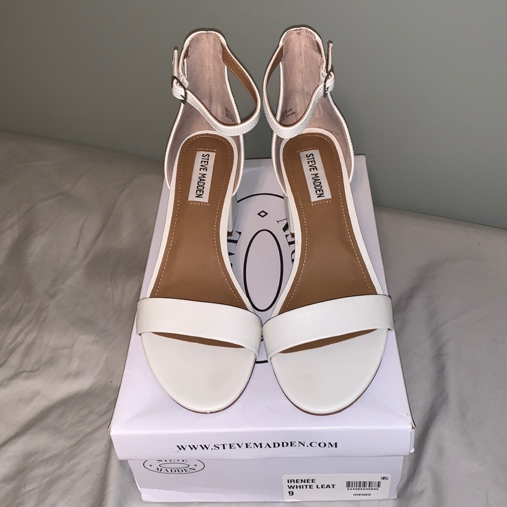 Steve Madden Irenee white leather block sandals
